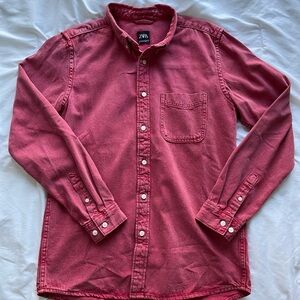 Zara Men’s Western Cotton Denim Button Up Shirt With Front Pocket. Size Medium